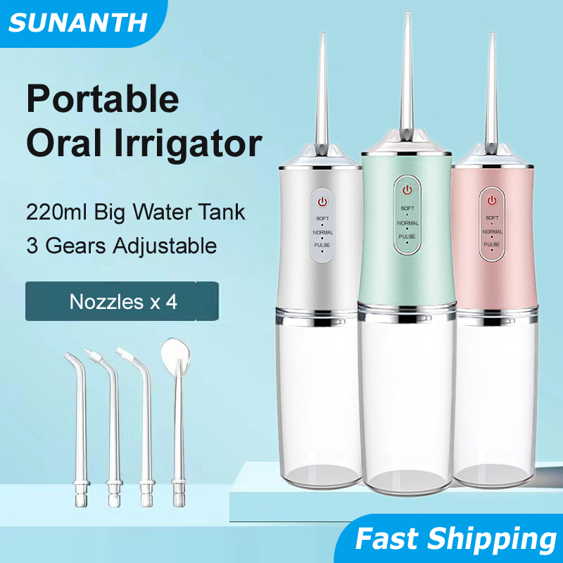 Water Flosser Cordless - เครื่องทำความสะอาดช่องปากแบบพกพา 4 หัวฉีด 3 โหมด ชาร์จผ่าน