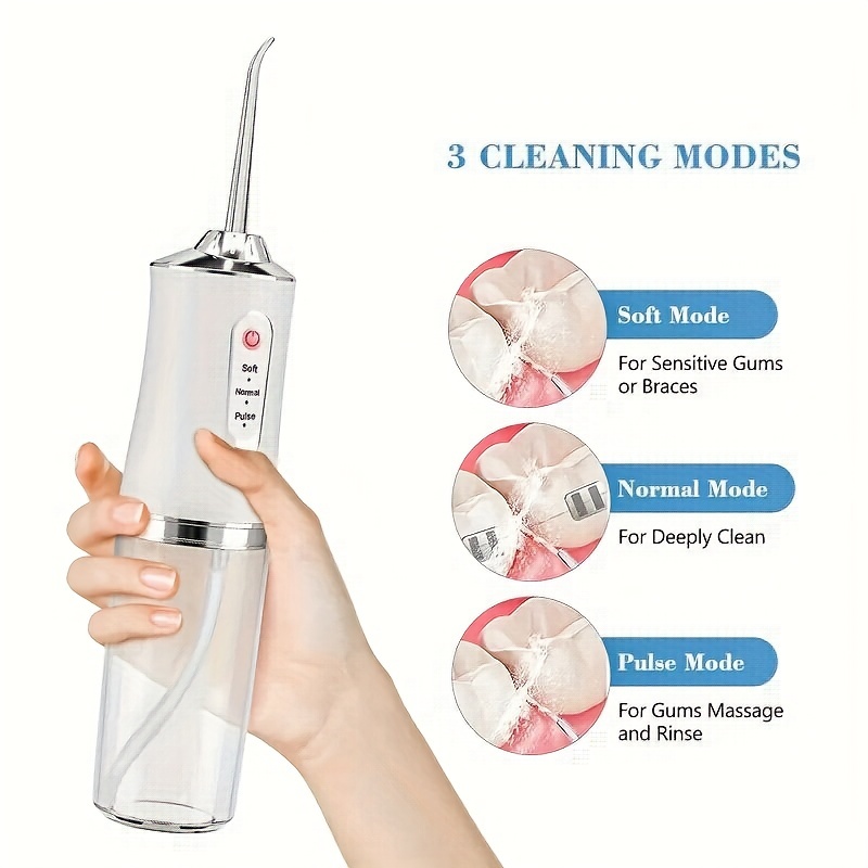 Water Flosser Cordless - เครื่องทำความสะอาดช่องปากแบบพกพา 220 มล. พร้อม 3 โหมดการทำงาน